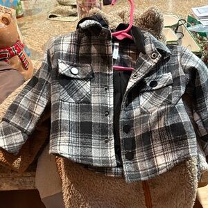 Cozy Black and Gray Plaid Kids Jean Jacket